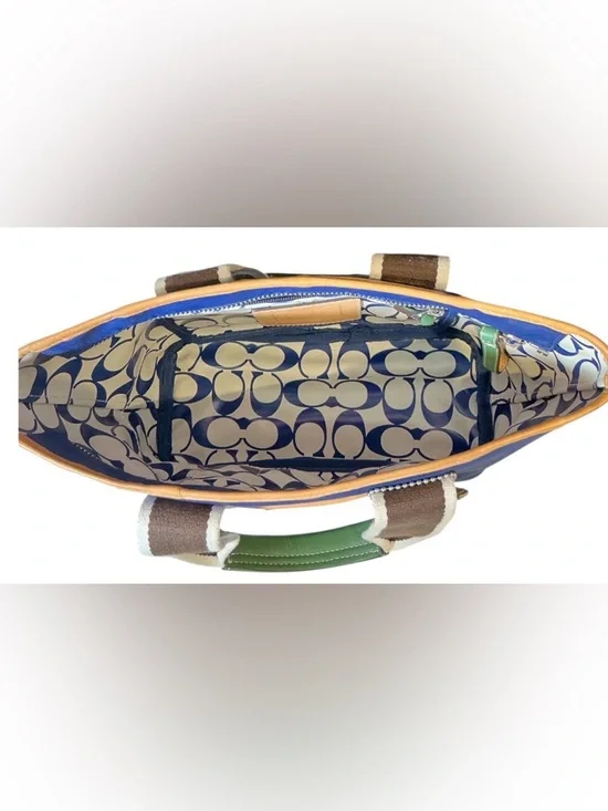 Vintage Y2K Coach Legacy Nylon Leather Mini Tote Bag in Navy & Brown EUC - Picture 6 of 10